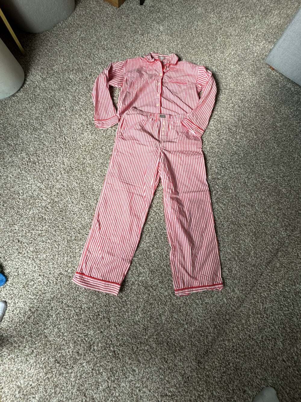 J.Crew Women's Red and White Striped Poplin Pajama Set
